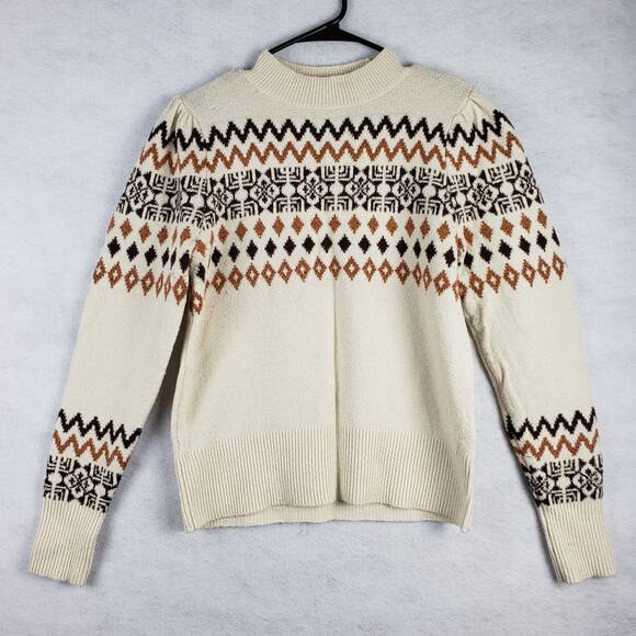 LOFT Sweaters - Loft S Fair Isle Mock Neck Pullover Sweater Cream Brown Neutrals Nordic Holiday
